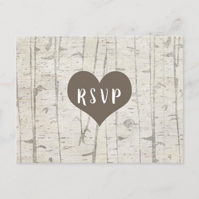 Invitation Carte Postale Rustic Birch Wood mariage rsvp buffet (Devant)