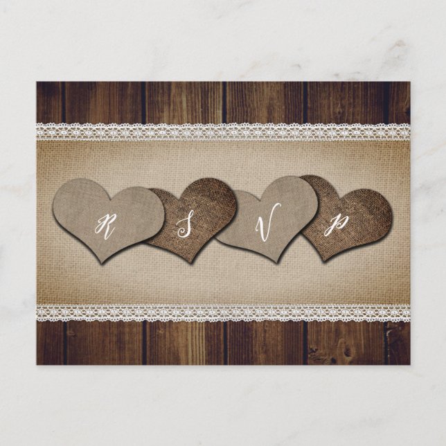 Invitation Carte Postale Rustic Country Bois Burlap et mariage de dentelle  (Devant)