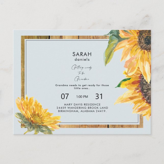 Invitation Carte Postale Rustic Grand-mère's Nursery Baby shower Blue (Devant)