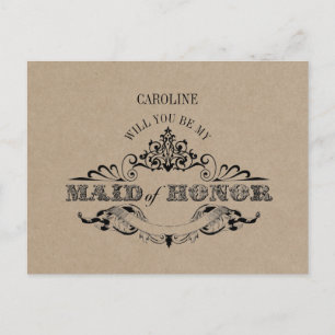 Invitation Carte Postale Rustic Kraft Vintage Be My Maid of Honor Card