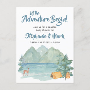 Invitation Carte Postale Rustic Mountains Watercolor Baby shower d'aventure