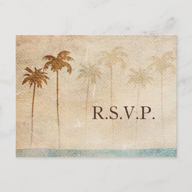 Invitation Carte Postale Rustic Palm Trees Beach Wedding rsvp (Devant)