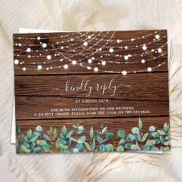 Invitation Carte Postale Rustic String Lights QR Code Wedding RSVP