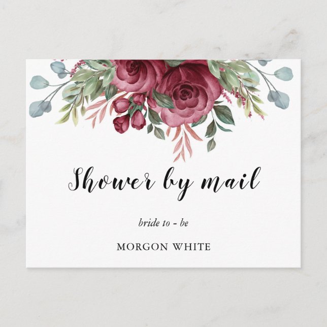 Invitation Carte Postale Rustic Watercolor Maroon Bloom Douche Par Courrier (Devant)