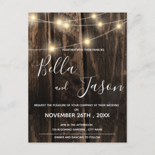 Invitation Carte Postale Rustic Wood With String Lights Wedding Invite