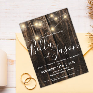 Invitation Carte Postale Rustic Wood With String Lights Wedding Invite