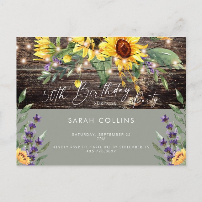 Invitation Carte Postale Rustique 50e anniversaire Sunflower Sage Anniversa (Devant)