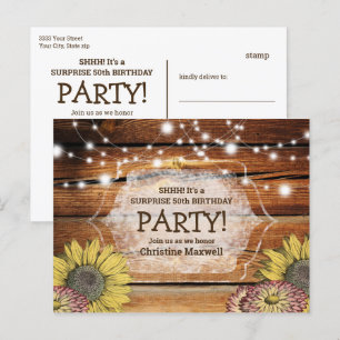 Invitation Carte Postale Rustique Barnwood Surprise tournesol 50e anniversa