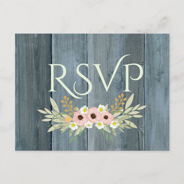 Invitation Carte Postale Rustique Bois rose et vert Floral RSVP (Devant)