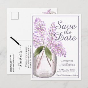 Invitation Carte Postale Rustique Dusty Violet Lilacs Mariage Enregistrer l