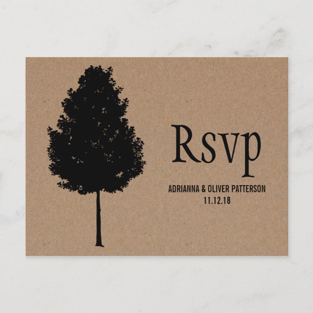 Invitation Carte Postale Rustique Kraft Papier Forêt Mariage RSVP (Devant)