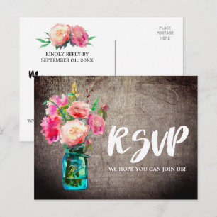 Invitation Carte Postale Rustique Mason Jar avec Fleurs Demande de Chanson 