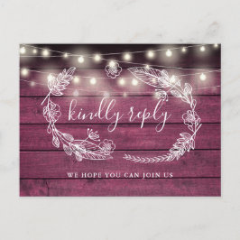 Invitation Carte Postale Rustique Rouge Bois Floral Demande de Chanson Cart