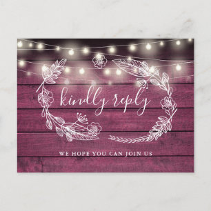 Invitation Carte Postale Rustique Rouge Bois Floral Demande de Chanson Cart