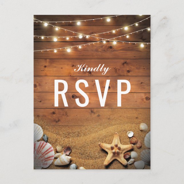 Invitation Carte Postale Rustique Starfish Beach Lights Mariage tropical RS (Devant)