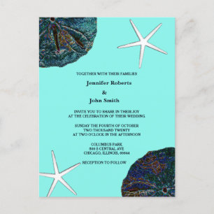 Invitation Carte Postale Sable Dollar Coquillages Turquoise Abstrait Beach 