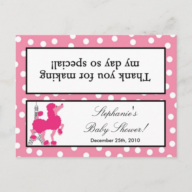 Invitation Carte Postale Sac de carrosserie Topper Poodle rose Paris Tour E (Devant)