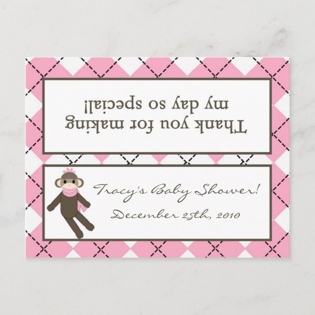 Invitation Carte Postale Sac de Goody Topp Jacquard rose Sock Monkey (Devant)