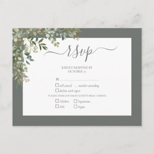 Invitation Carte Postale Sage Green Eucalyptus Script Mariage RSVP