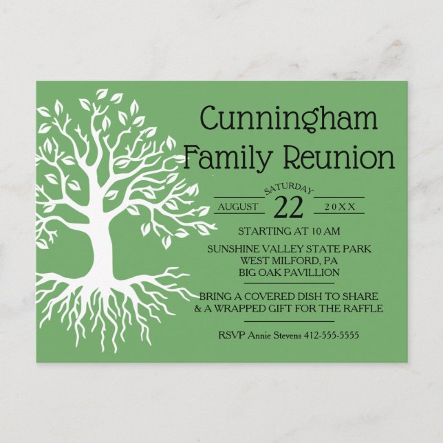 Invitation Carte Postale Sage Green Famille Retrouvailles Arbre Familial Si (Devant)