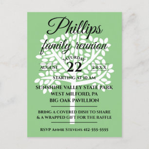 Invitation Carte Postale Sage Green Famille Réunion Arbre Blanc Silhouette