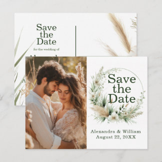 Invitation Carte Postale Sage Green Fleurs sauvages et Pampas Enregistrer l