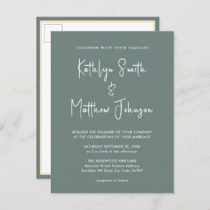 Invitation Carte Postale Sage Green QR Code Tout en un Mariage moderne