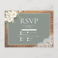 Sage Vert Blanc Floral Dentelle Bois Mariage RSVP