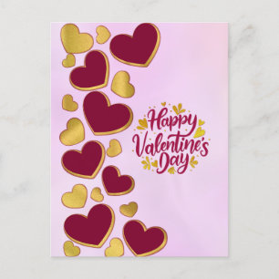 Invitation Carte Postale Saint-Valentin romantique   Cœur bordeaux et or