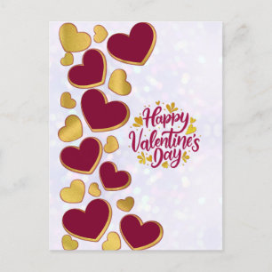 Invitation Carte Postale Saint-Valentin romantique   Coeur Bourgogne et Or