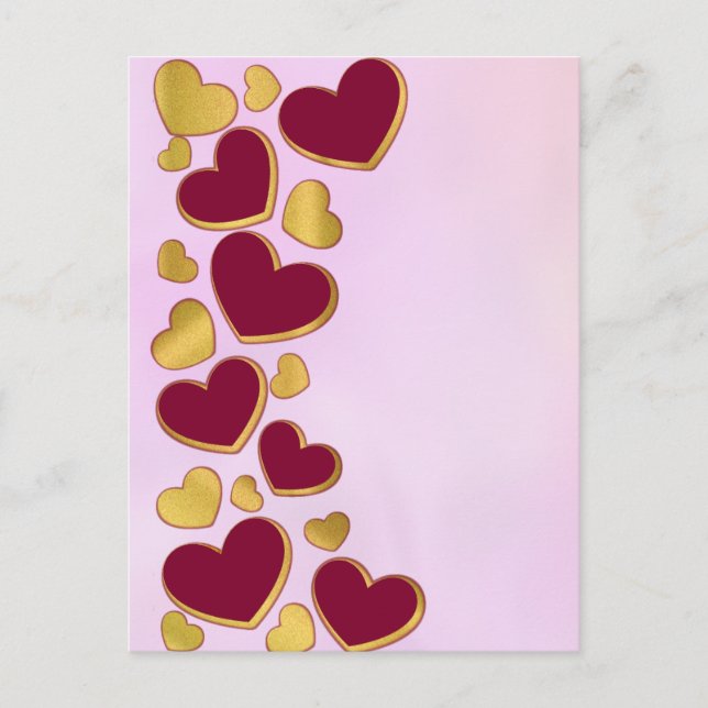 Invitation Carte Postale Saint-Valentin romantique | Coeur Bourgogne et Or (Devant)
