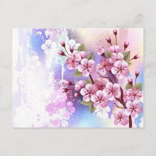 Invitation Carte Postale Sakura rose sur la peinture Arrière - plan