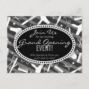 Invitation Carte Postale Salon des cheveux noir blanc et gris Grand ouvertu