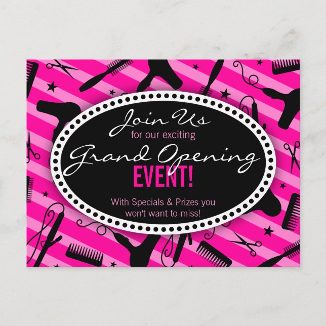 Invitation Carte Postale Salon des cheveux roses chauds Grand Ouverture (Devant)