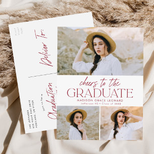 Invitation Carte Postale Salutations à la Grad Burgundy Graduation Party