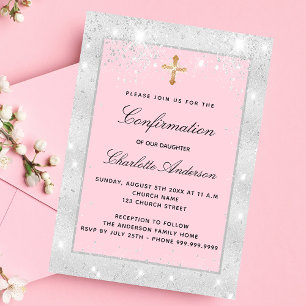 Invitation Carte Postale Script croisé parties scintillant rose argent