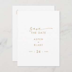 Invitation Carte Postale Script Gold moderne Enregistrer la date