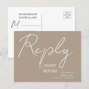 Invitation Carte Postale Script minimaliste Taupe la nuit avant RSVP
