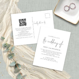 Invitation Carte Postale Script moderne QR Code noir et blanc Mariage
