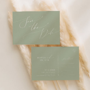 Invitation Carte Postale Script Whimsical   Vert Sage Enregistrer La Date