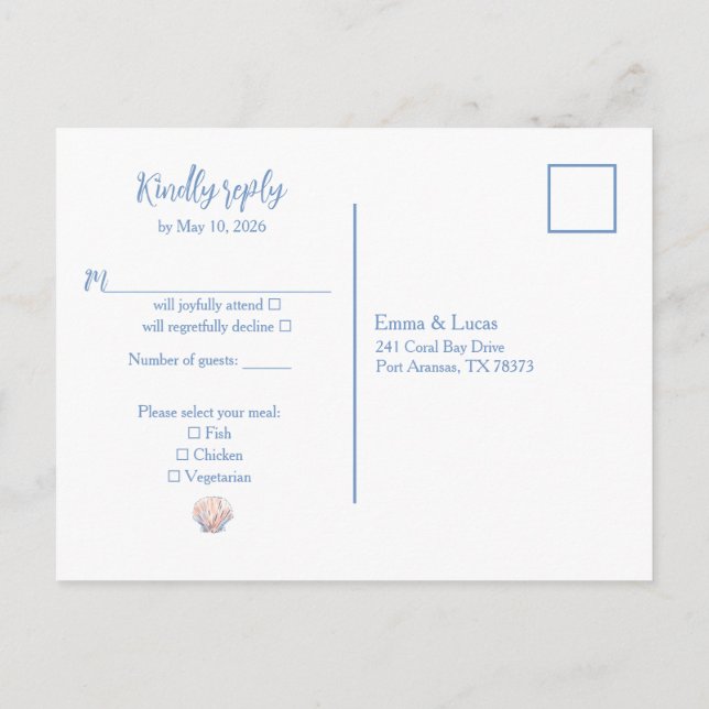 Invitation Carte Postale sea shell (Dos)