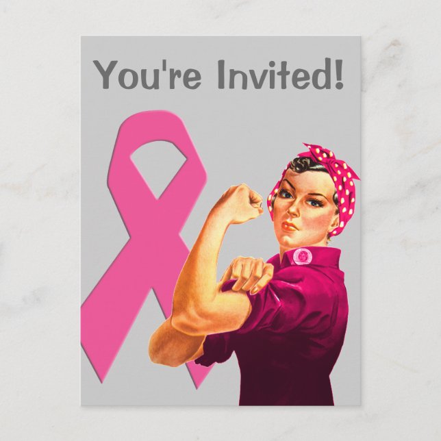 Invitation Carte Postale Sensibilisation au cancer du sein Rosie Riveter (Devant)