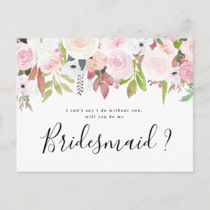 Invitation Carte Postale Seras-tu ma demoiselle d'honneur floral rose pâle