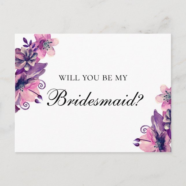 Invitation Carte Postale Seras-tu ma demoiselle d'honneur. Mariage violet e (Devant)