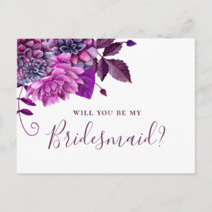 Invitation Carte Postale Seras-tu ma demoiselle d'honneur. Violet floral po