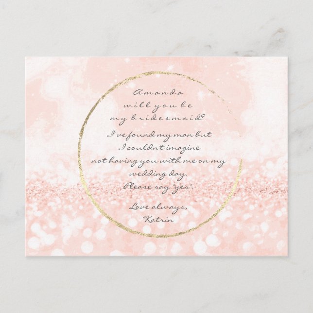 Invitation Carte Postale Seras-Tu Ma Parties scintillant De Rose De Bridesm (Devant)