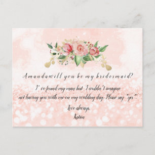 Invitation Carte Postale Seras-Tu Ma Rose D'Épouse Blush Parties scintillan