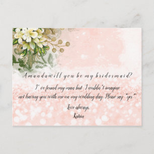 Invitation Carte Postale Seras-Tu Ma Rose D'Épouse Blush Parties scintillan