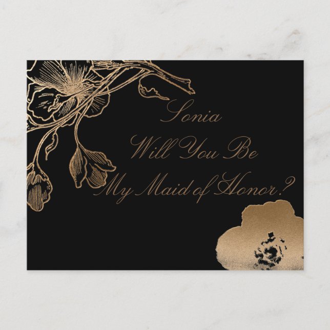 Invitation Carte Postale Serez-Vous Ma Femme D'Honneur Métallic Golden Flor (Devant)