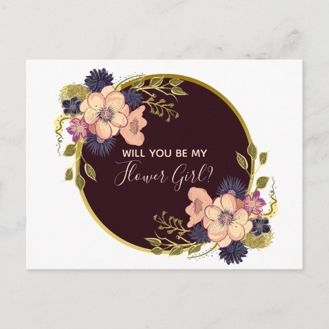 Invitation Carte Postale Serez-Vous Ma Fille Fleur Burgundy Marsala Floral (Devant)